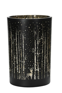 Windlicht Wald Glas Teelichthalter H8cm + H18cm schwarz-gold 2Größen wählbar