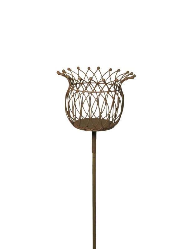 Korb am Stab Pflanzkorb Metall Ø19cm H132cm braun rostfarbend Pflanzschale Shabby Gartendeko Pflanztopf Rankstab