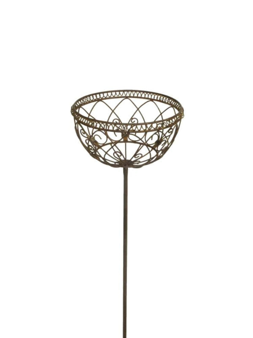 Korb am Stab Pflanzkorb braun rostfarbend Shabby Pflanzschale Gartendeko Ø25x25cm L95cm