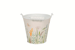Eimer Metall mit Henkel Blumenwiese Pflanztopf weiß/bunt Blumentopf Pflanzgefäß H11+12+14cm 3Größen wählbar
