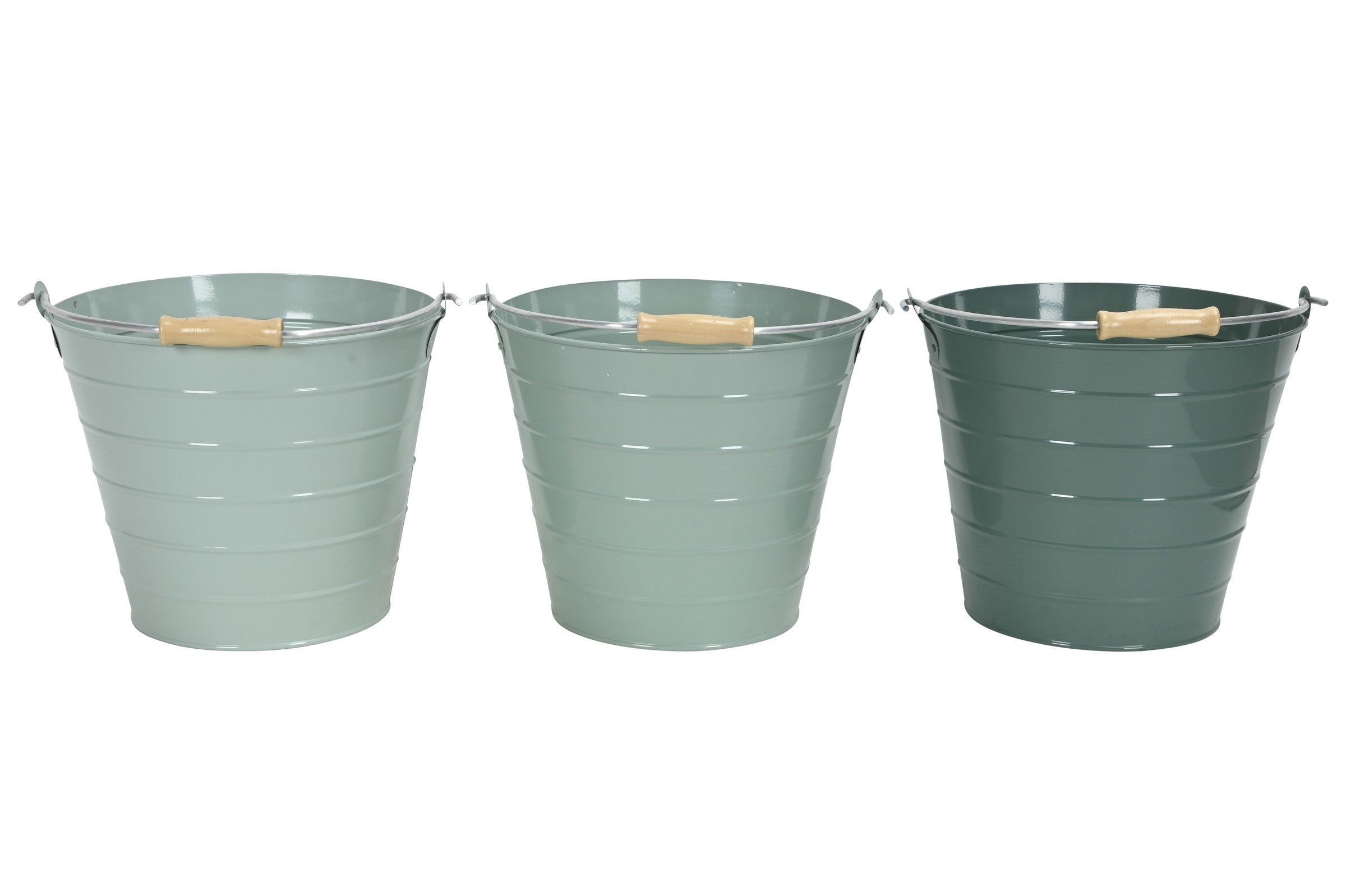 Eimer Metall mit Henkel 3farbig sort. Pflanztopf petrol/mint/grün Blumentopf Pflanzgefäß 3Größen wählbar