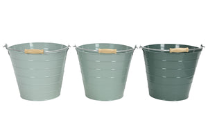 Eimer Metall mit Henkel 3farbig sort. Pflanztopf petrol/mint/grün Blumentopf Pflanzgefäß 4Größen wählbar