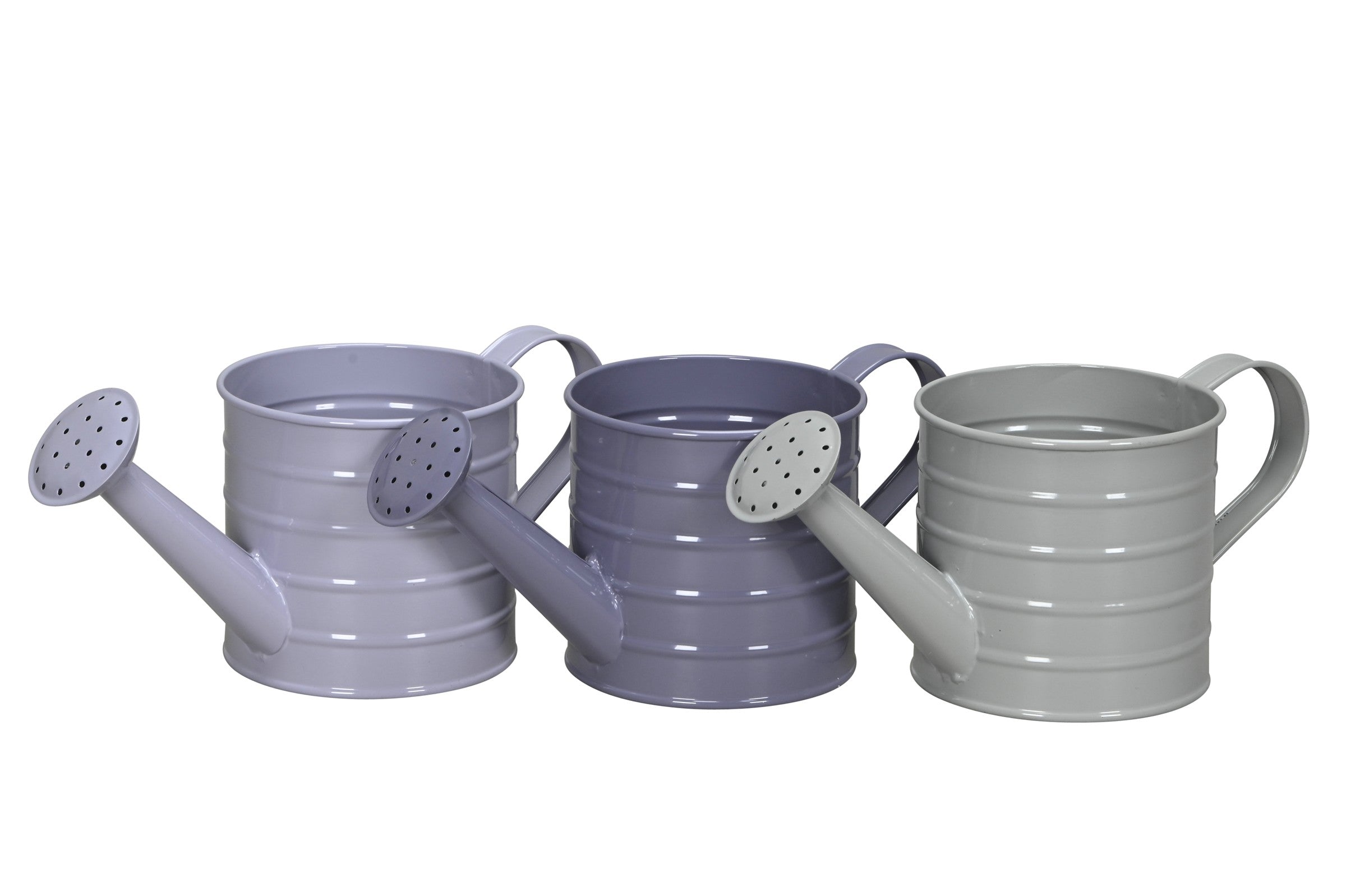 Gießkanne Metall mit Henkel 3farbig sort. Pflanztopf 11x26cm H12cm flieder/lila/grau Blumentopf Pflanzgefäß