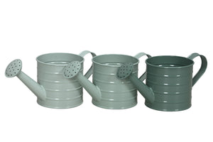 Gießkanne Metall mit Henkel 3farbig sort. Pflanztopf 11x26cm H12cm petrol/mint/grün Blumentopf Pflanzgefäß