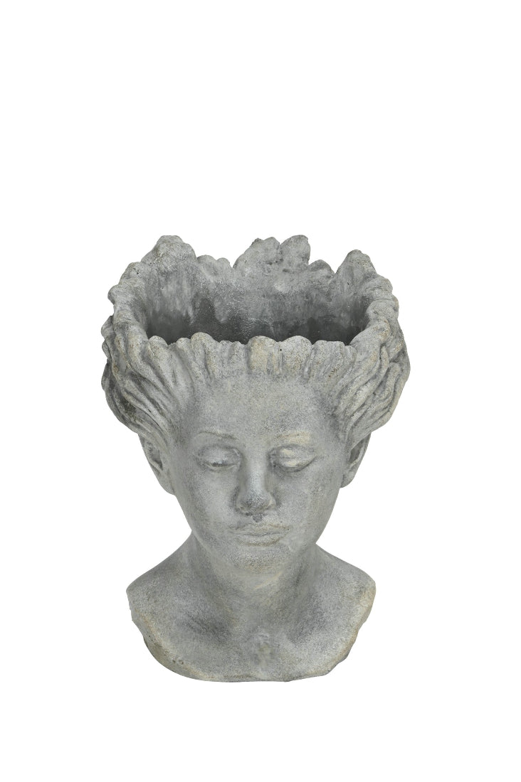 Pflanzkopf Büste Figur zum Bepflanzen Mädchenkopf Pflanzgefäß Ø17,5x23cm H22m Zement grau