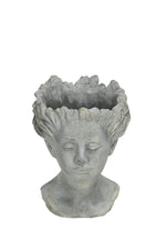 Lade das Bild in den Galerie-Viewer, Pflanzkopf Büste Figur zum Bepflanzen Mädchenkopf Pflanzgefäß Ø17,5x23cm H22m Zement grau
