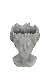 Pflanzkopf Büste Figur zum Bepflanzen Mädchenkopf Pflanzgefäß Ø17,5x23cm H22m Zement grau