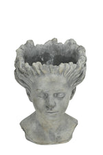 Lade das Bild in den Galerie-Viewer, Pflanzkopf Büste Figur zum Bepflanzen Mädchenkopf Pflanzgefäß Ø22x29cm H28cm Zement grau
