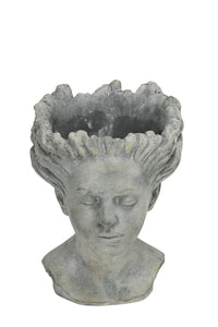 Pflanzkopf Büste Figur zum Bepflanzen Mädchenkopf Pflanzgefäß Ø22x29cm H28cm Zement grau