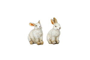 Hase Ostern Figur weiss Polyresin 2erSet 4x5,5cm H7cm Skulptur Landhaus