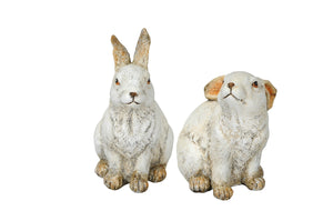 Hase Ostern Figur weiss Polyresin 2erSet 11x7cm H13cm Skulptur Landhaus