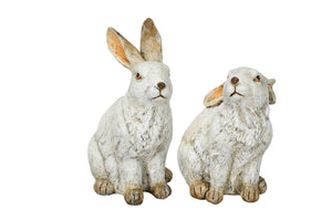 Hase Ostern Figur weiss Polyresin 2erSet 13x11cm H21cm Skulptur Landhaus