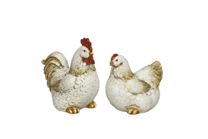 Huhn +Hahn 2erSet creme/braun Polyresin Ostern Figur Skulptur Landhaus H6cm + 11cm