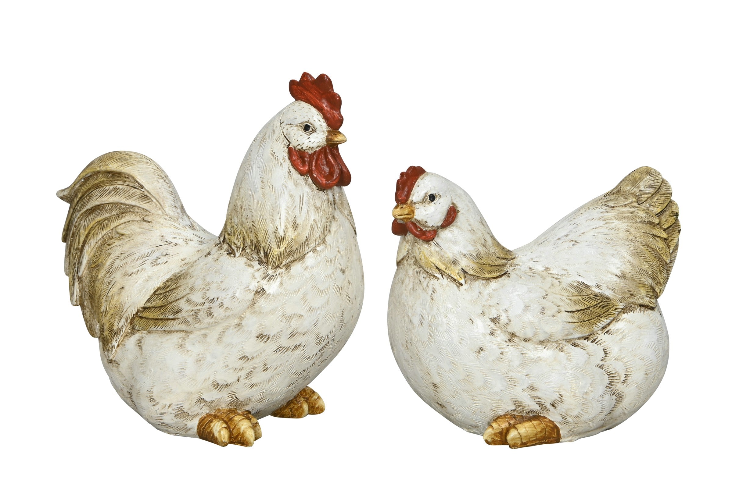 Huhn + Hahn 2erSet creme/braun Polyresin Ostern Figur Skulptur Landhaus H13cm + 17cm
