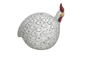 Perlhuhn Huhn weiss/schwarz Polyresin Ostern Figur Skulptur Landhaus Ø23x13cm H17cm