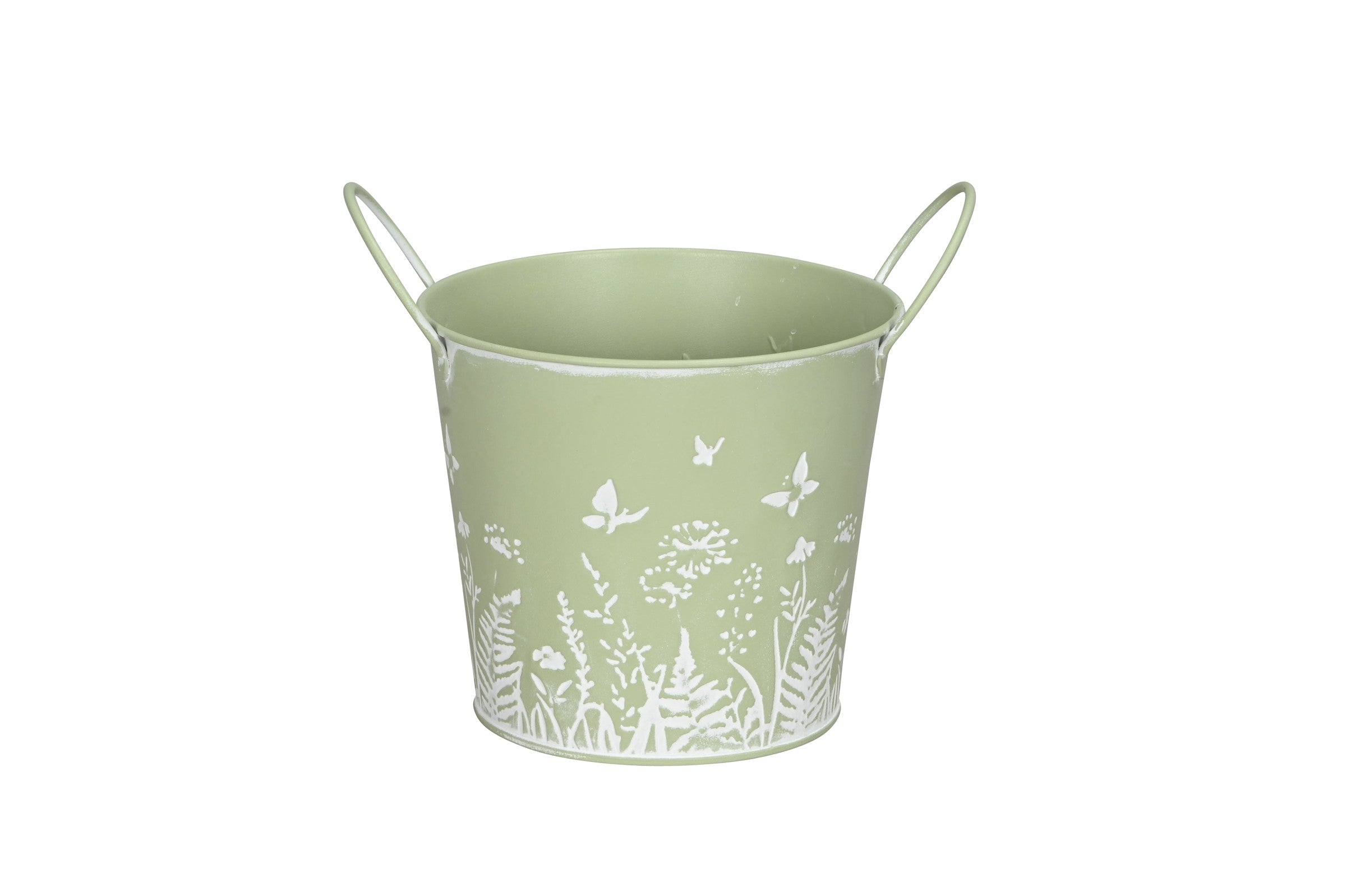 Topf Metall mit griff Blumen H13+15cm Pflanztopf hellgrün Blumentopf Pflanzgefäß 2Größen wählbar