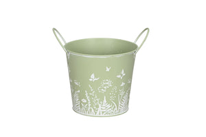 Topf Metall mit griff Blumen H13+15cm Pflanztopf hellgrün Blumentopf Pflanzgefäß 2Größen wählbar