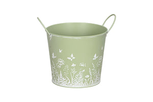 Topf Metall mit griff Blumen H13+15cm Pflanztopf hellgrün Blumentopf Pflanzgefäß 2Größen wählbar