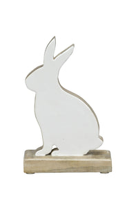 Hase Mangoholz weiss/natur Skulptur Figur Holz Landhaus Ø13x6cm H19cm