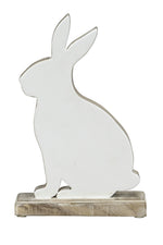 Lade das Bild in den Galerie-Viewer, Hase Mangoholz weiss/natur Skulptur Figur Holz Landhaus Ø16x6cm H27cm
