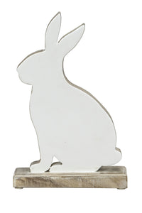 Hase Mangoholz weiss/natur Skulptur Figur Holz Landhaus Ø16x6cm H27cm