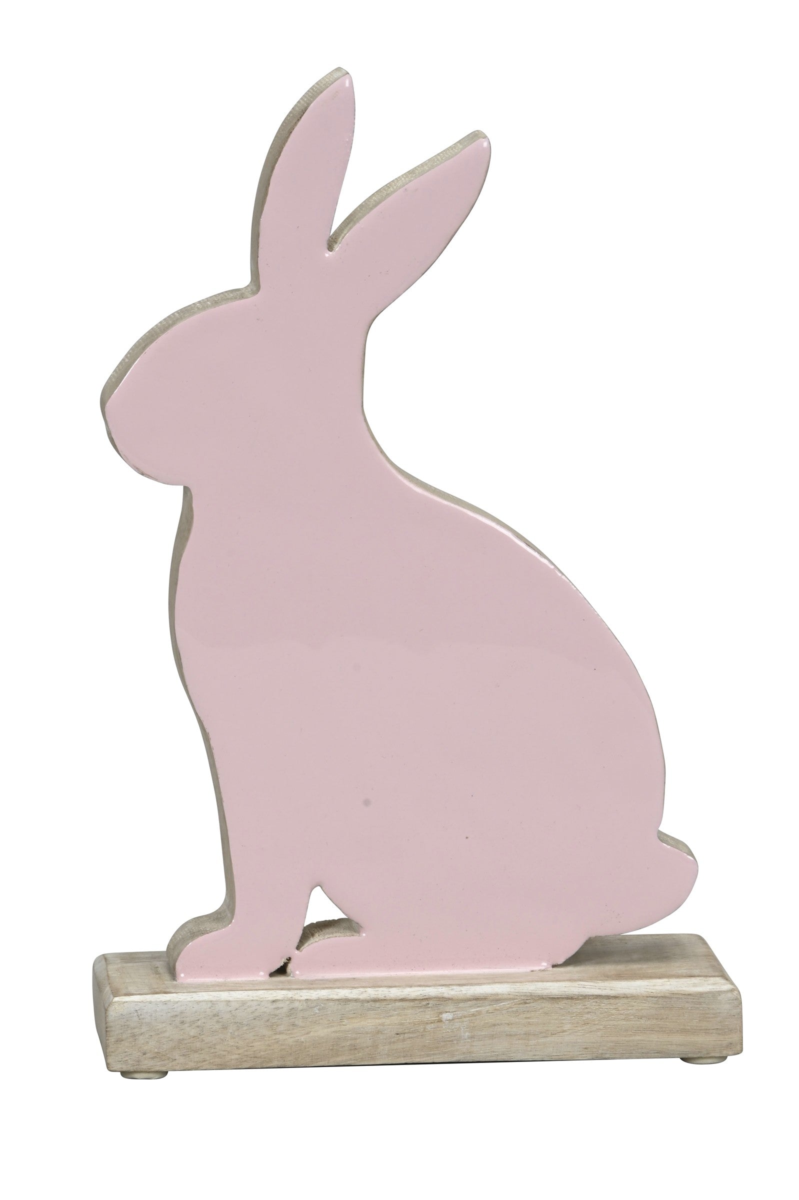 Hase Mangoholz rosa/natur Skulptur Figur Holz Landhaus Ø16x6cm H27cm