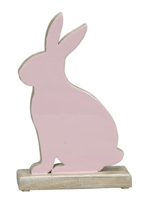 Hase Mangoholz rosa/natur Skulptur Figur Holz Landhaus Ø16x6cm H27cm