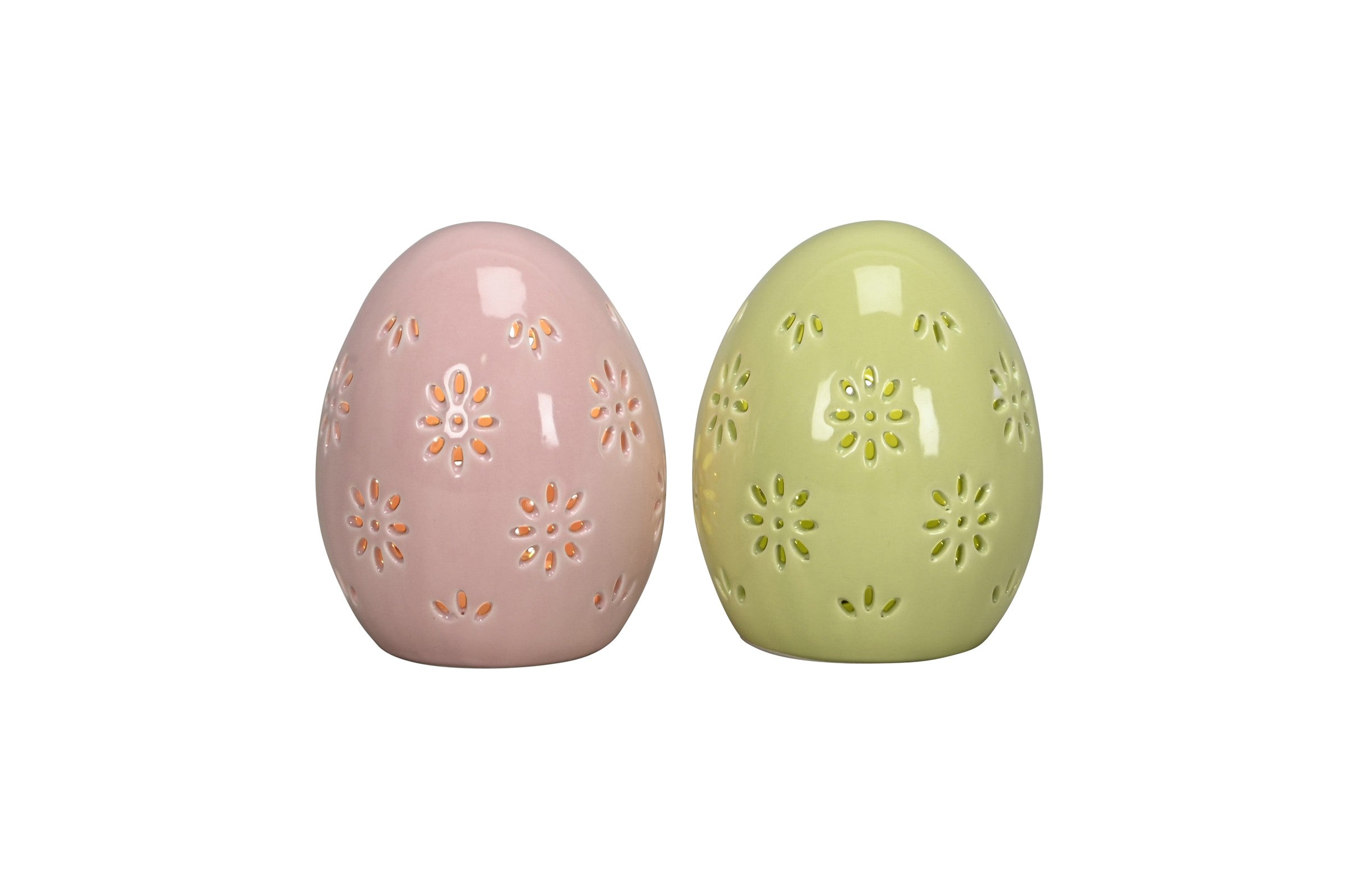 LED Ei Blüten roas-grün 2fach sort. Porzellan Ø7cm H9cm Osterdeko Ostern Osterei Frühlingsdeko