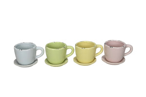 Pflanztasse Dolomit 4Fb. sort. bunt Tasse Pflanztopf mit Unterteller Keramik Ø10x8cm