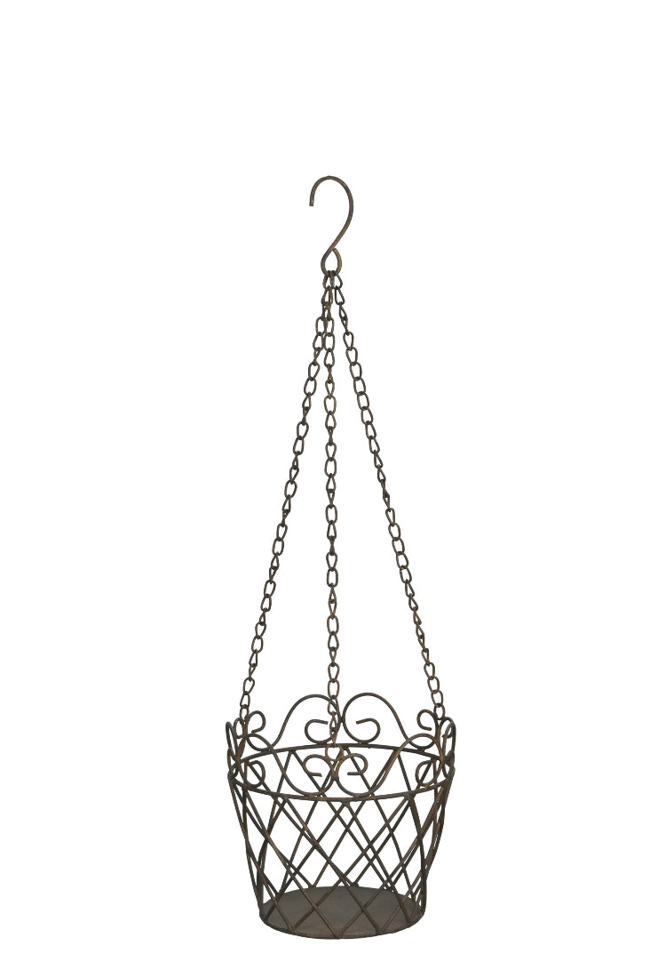 Pflanzgefäß Ampel Metall Schale zum Hängen dunkel braun Ø18cm H16cm + Kette