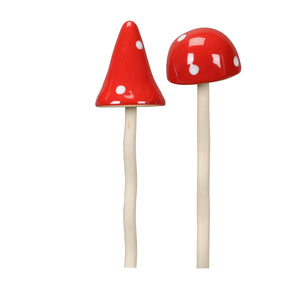 Pilz Keramik Garten Stecker 2fach sort. Wald rot-weiß 9,5cm H37cm Herbst Fliegenpilz