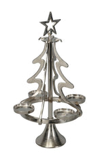 Lade das Bild in den Galerie-Viewer, Alu Tannenbaum H55cm + H72cm für Gläser als Silhouette aus silberfarbenem Aluminium mit Stern und 4 Teelichthaltern 2Größen wählbar
