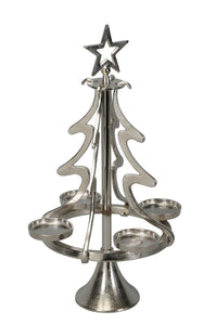 Alu Tannenbaum H55cm + H72cm für Gläser als Silhouette aus silberfarbenem Aluminium mit Stern und 4 Teelichthaltern 2Größen wählbar