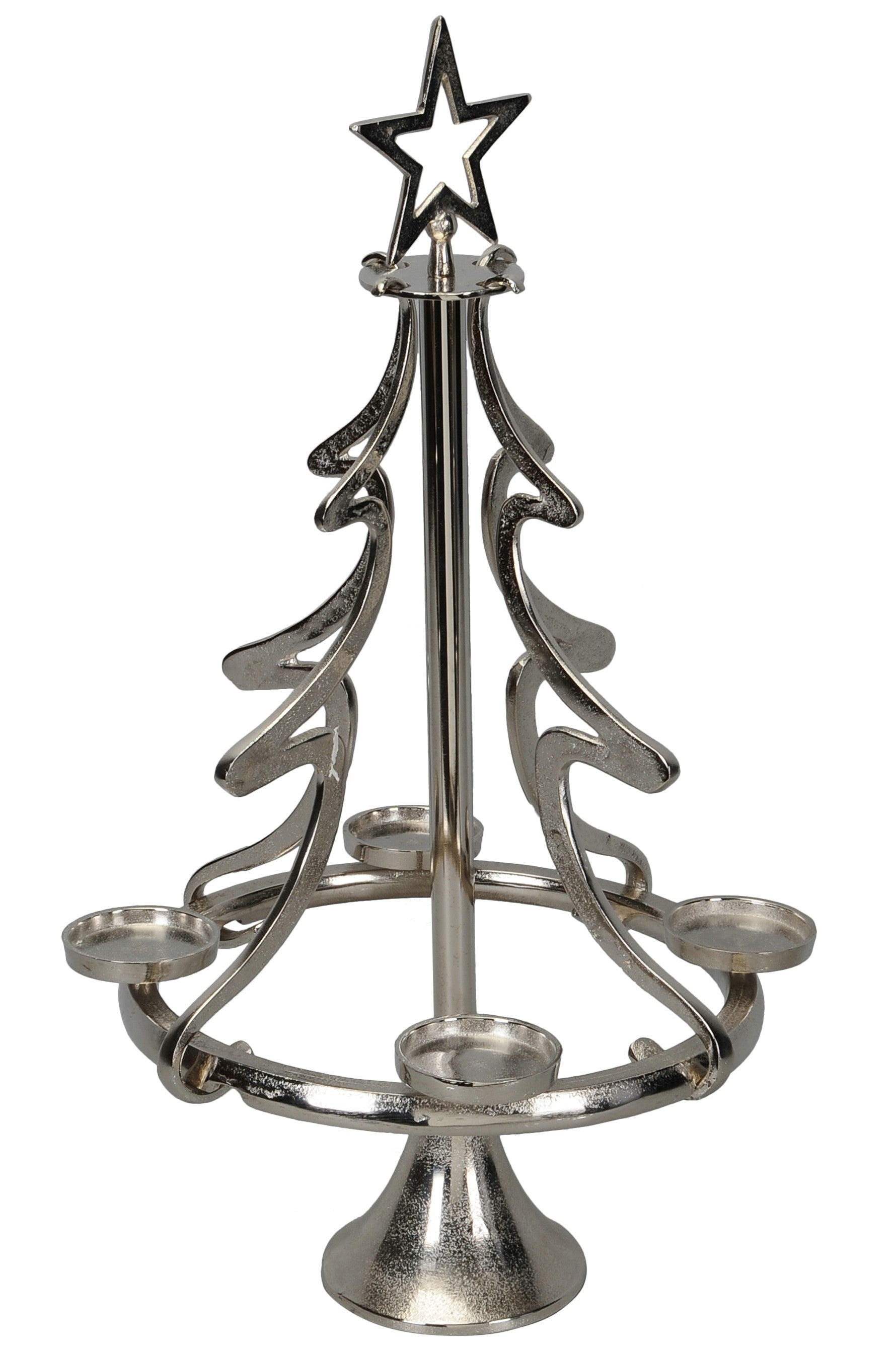 Alu Tannenbaum H55cm + H72cm für Gläser als Silhouette aus silberfarbenem Aluminium mit Stern und 4 Teelichthaltern 2Größen wählbar
