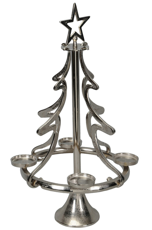 Alu Tannenbaum H55cm + H72cm für Gläser als Silhouette aus silberfarbenem Aluminium mit Stern und 4 Teelichthaltern 2Größen wählbar