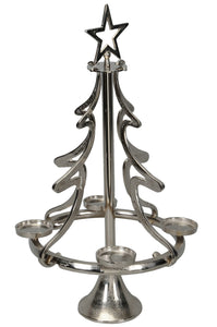 Alu Tannenbaum H55cm + H72cm für Gläser als Silhouette aus silberfarbenem Aluminium mit Stern und 4 Teelichthaltern 2Größen wählbar
