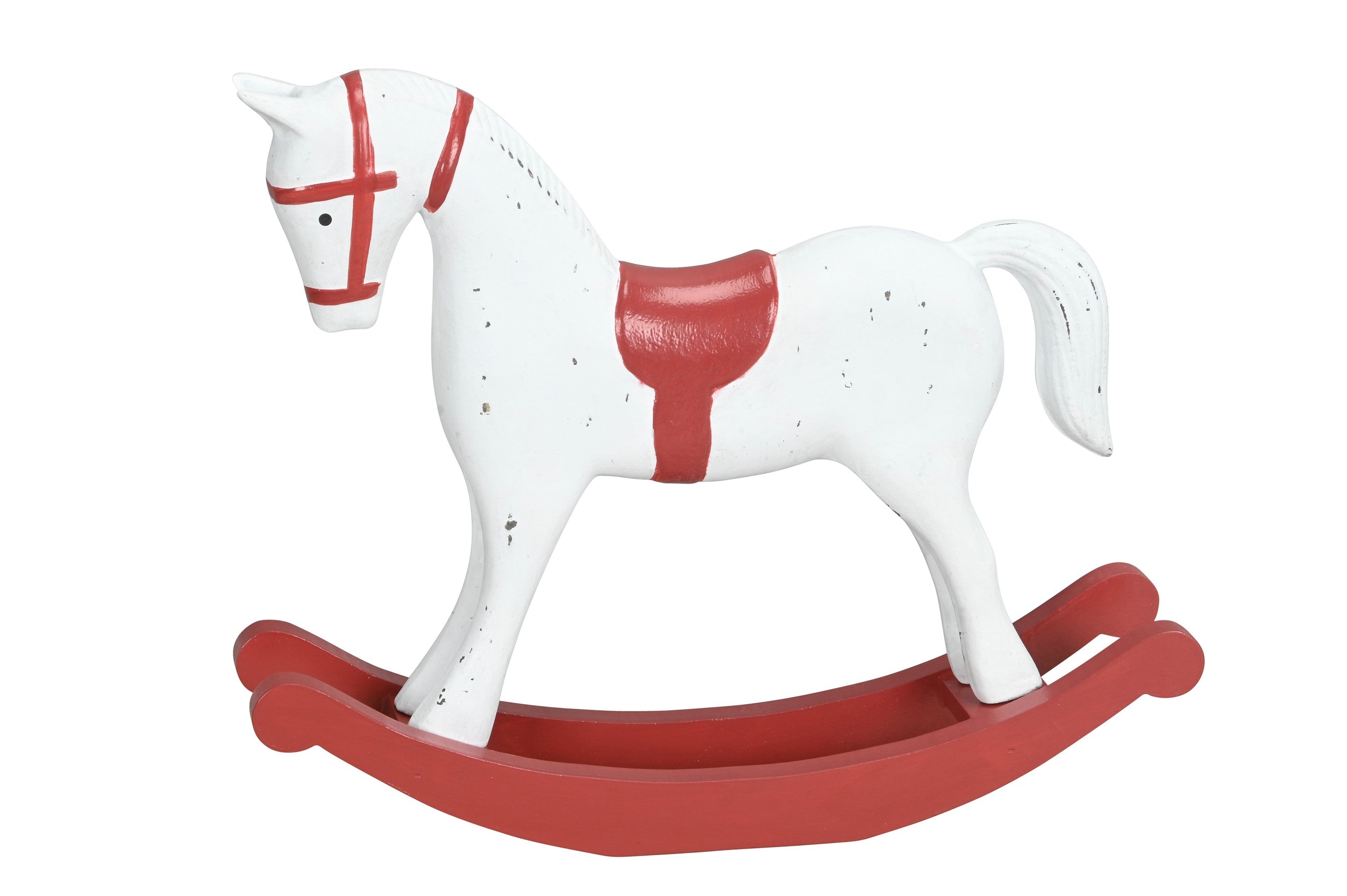 Schaukelpferd weiß/rot Holz MDF Holzpferd H18cm+H32cm Winter-Deko Weihnachtsdeko Figur Dekoration 2Größen wählbar