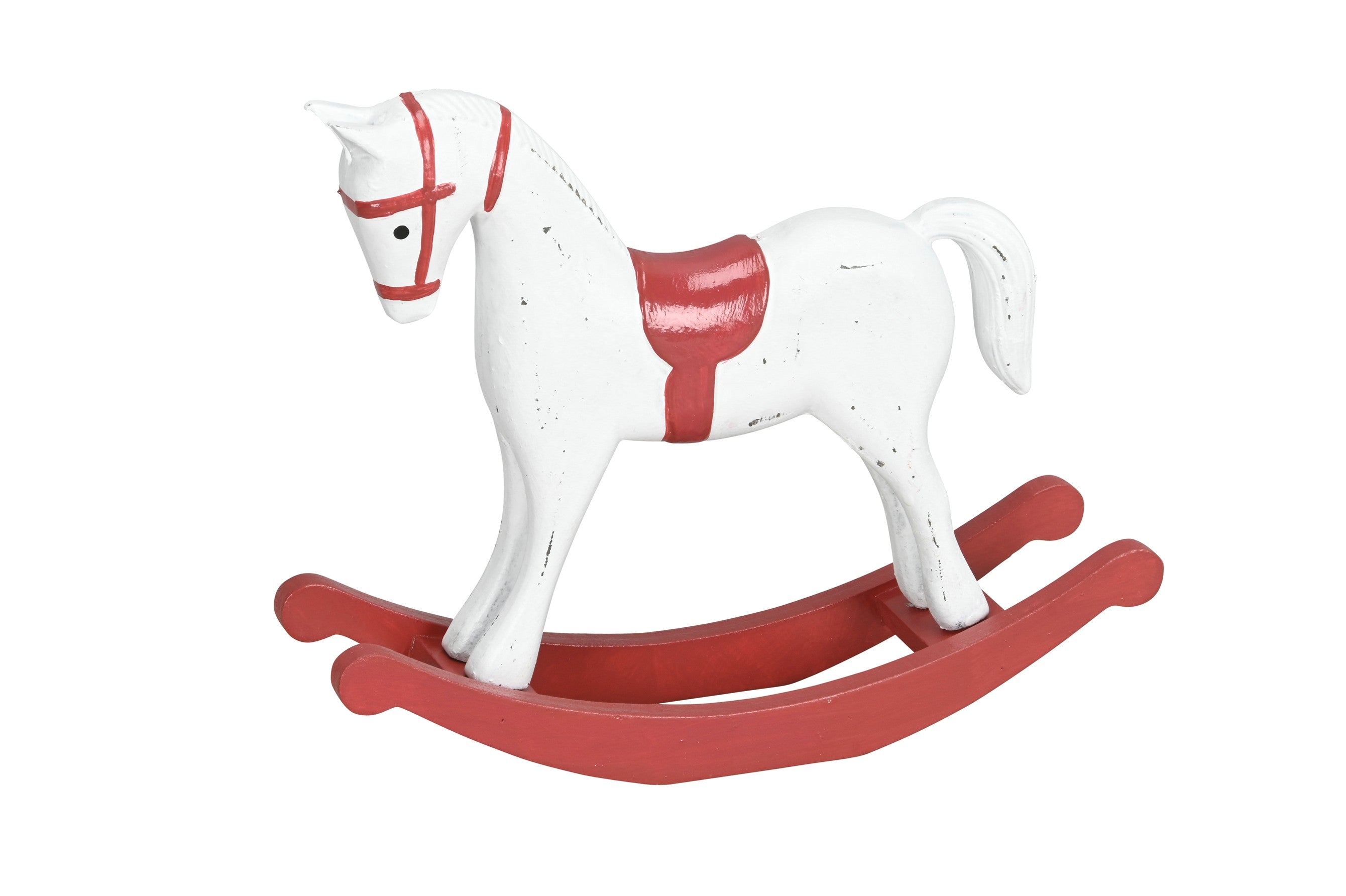 Schaukelpferd weiß/rot Holz MDF Holzpferd H18cm+H32cm Winter-Deko Weihnachtsdeko Figur Dekoration 2Größen wählbar