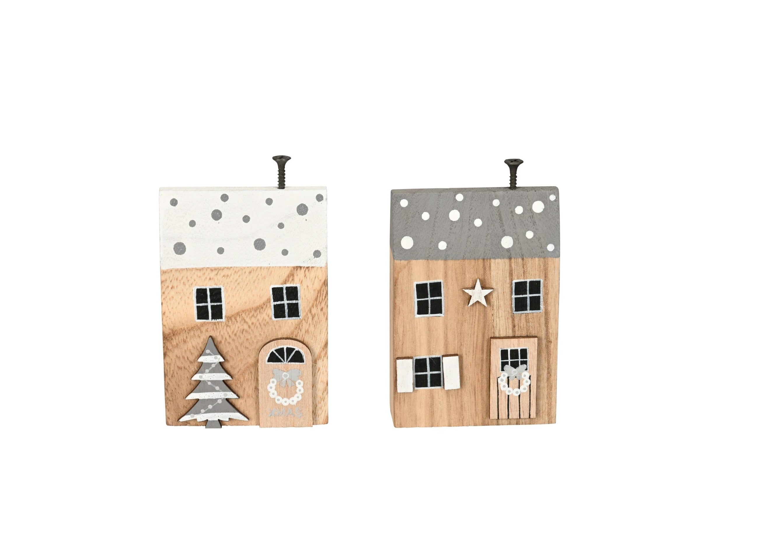Haus zum stellen 2fach sort. Deko-Haus 7x2,5cm H11cm Deko Figuren Holzhaus natur/grau/weiß Dekohaus