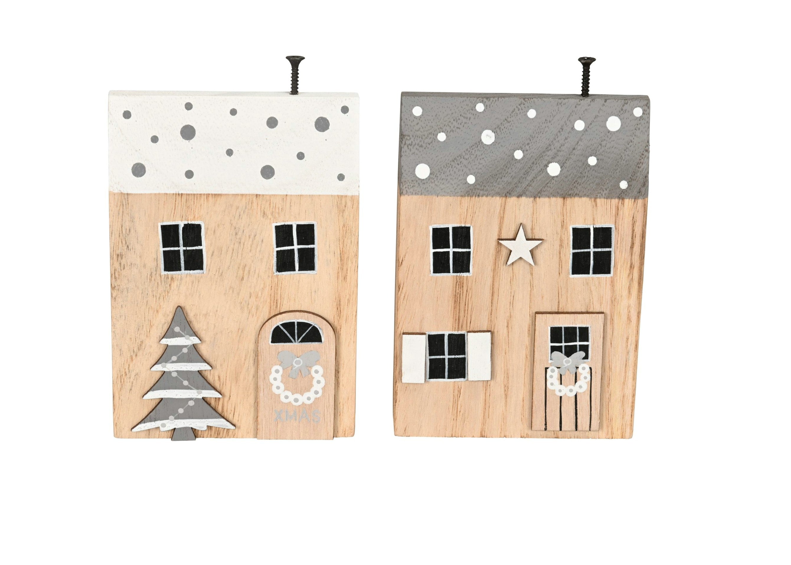 Haus zum stellen 2fach sort. Deko-Haus H11cm + H16,5cm Deko Figuren Holzhaus natur/grau/weiß Dekohaus 2 Größen wählbar