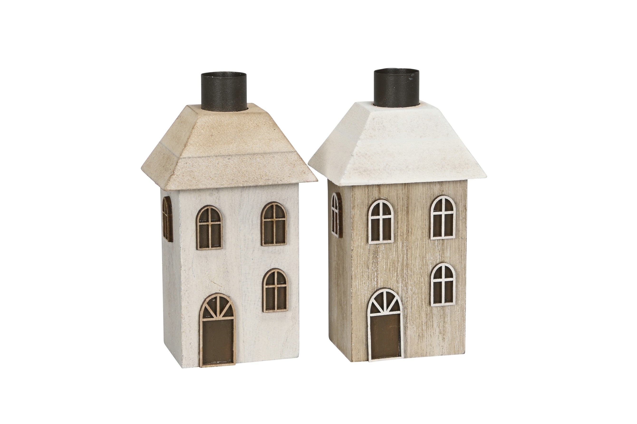 Kerzenhaus Haus zum stellen 2fach sort. Deko-Haus H15cm + H19cm Deko Figuren Holzhaus natur/grau/weiß Dekohaus 2Größen wählbar