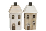 Lade das Bild in den Galerie-Viewer, Kerzenhaus Haus zum stellen 2fach sort. Deko-Haus H15cm + H19cm Deko Figuren Holzhaus natur/grau/weiß Dekohaus 2Größen wählbar
