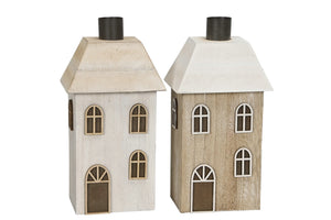 Kerzenhaus Haus zum stellen 2fach sort. Deko-Haus H15cm + H19cm Deko Figuren Holzhaus natur/grau/weiß Dekohaus 2Größen wählbar