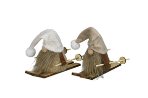 Wichtel auf Ski Weihnachtswichtel Ø12x5cm H9cm Polyester/Stoff 2farbig sort. Weihnachtsdeko braun/natur/creme Herbst Weihnachten Skulptur Figur