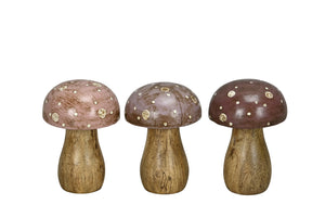 Pilz Mango Holz stehend 3fach und farbig sort. Wald Ø7cm H10cm rosa/lila/burgund Herbst Dekoration