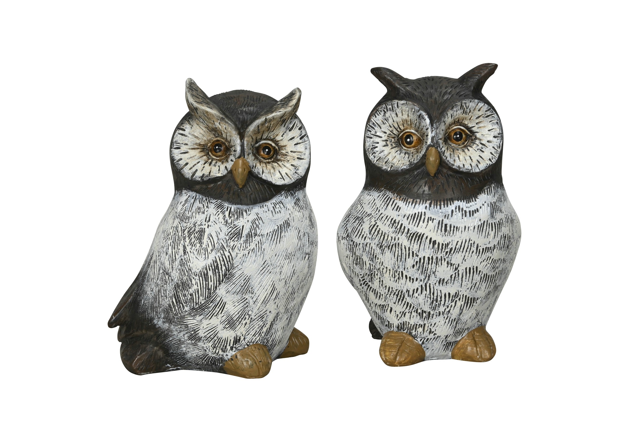 Eule 2fach sort. schwarz/weiß H12cm + 16cm Polyresin Figur Skulptur Wald Herbst 2Größen wählbar