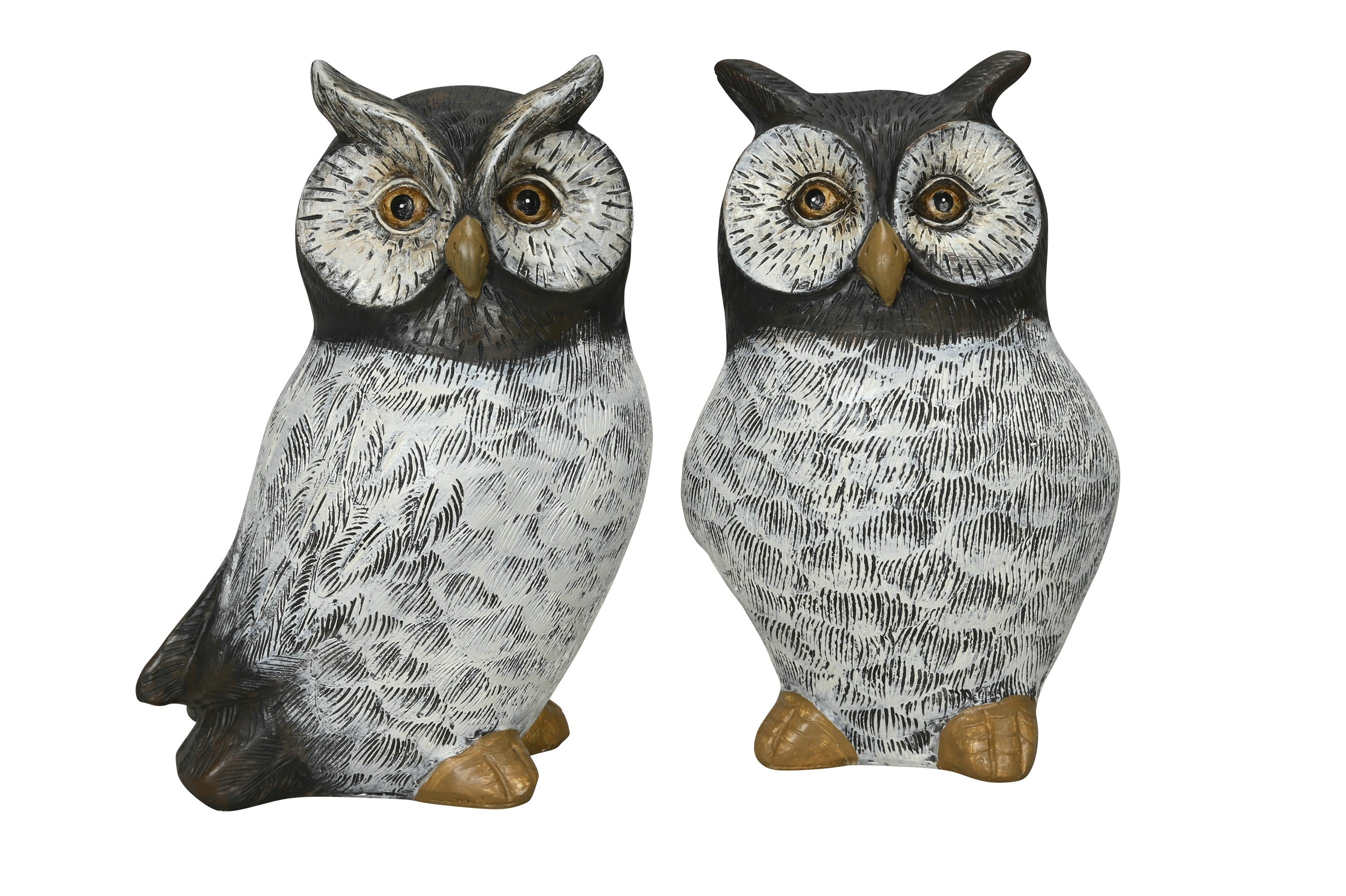Eule 2fach sort. schwarz/weiß H12cm + 16cm Polyresin Figur Skulptur Wald Herbst 2Größen wählbar