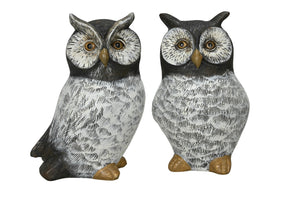 Eule 2fach sort. schwarz/weiß H12cm + 16cm Polyresin Figur Skulptur Wald Herbst 2Größen wählbar