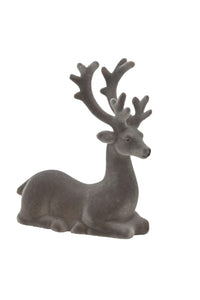 2x Hirsch Rentier grau/braun liegend 17x8,5cm H20cm Skulptur Polyresin Weihnachten Figur