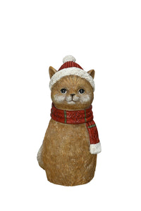 Zaunfigur Zaunhocker Katze Weihnachten weiß/rot Dekofigur 11x8cm H19cm Garten